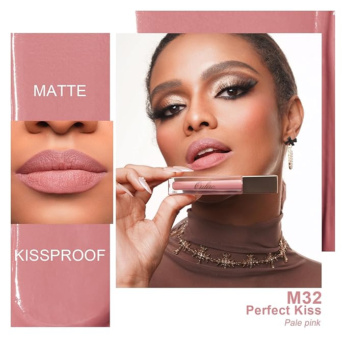 Oulac Matte Pink Lipstick for Women, Long Lasting Liquid Lip Stick High Impact Lip Gloss Full Coverage Lip Makeup with Vitamin E Waterproof Formula,Vegan M32