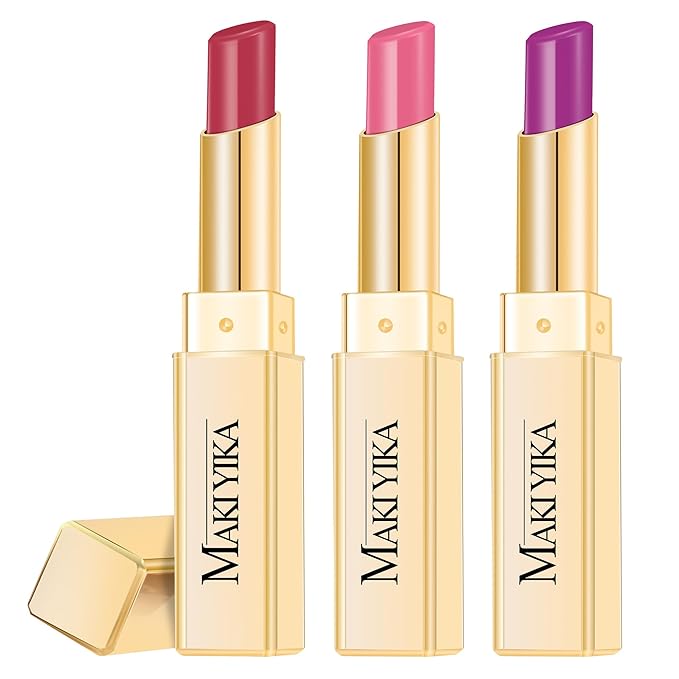 MAKI YIKA 3Pc Moisture Lipsticks for Women Pink Purple Berry Lipstick