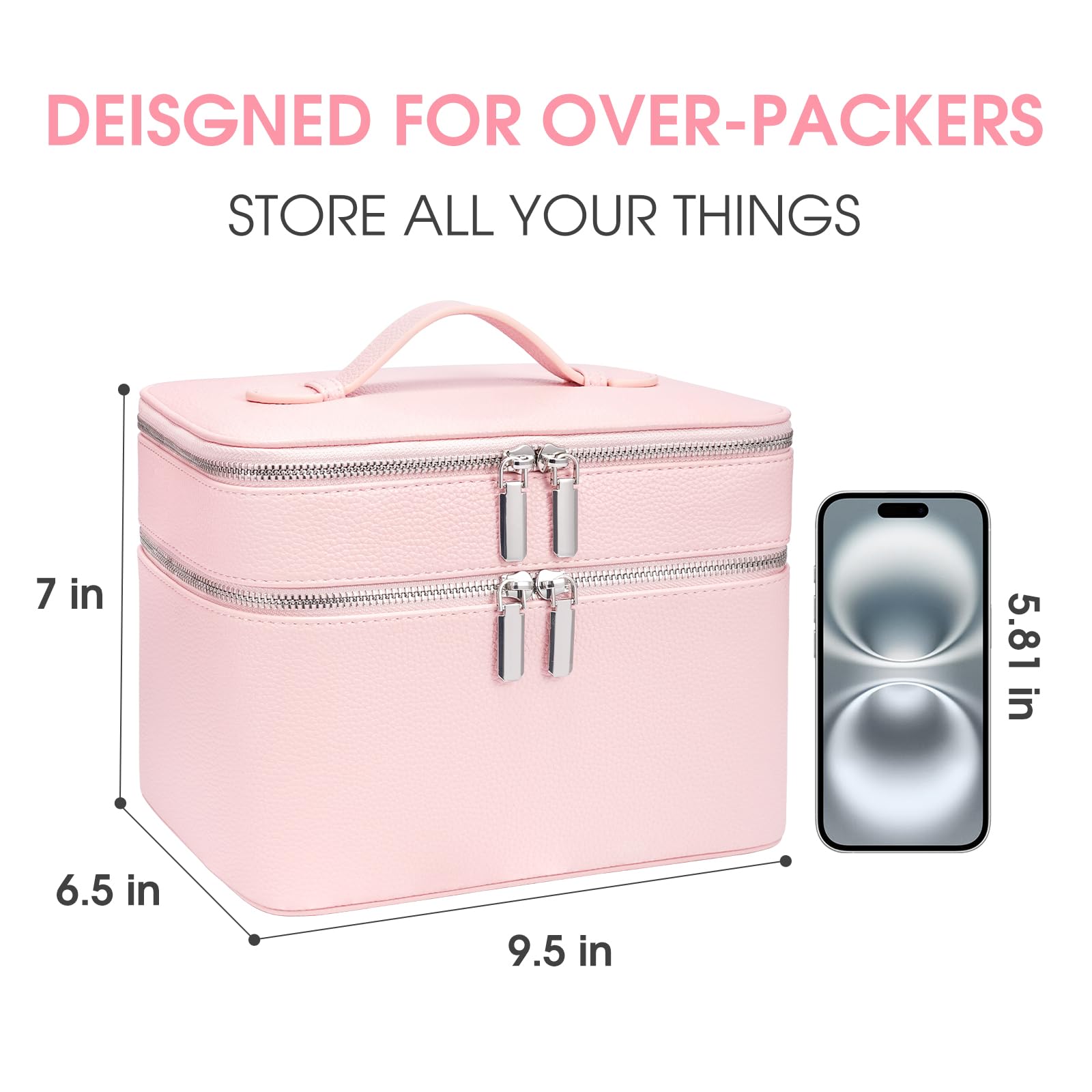 idoltimes Makeup Case, Large Capacity Waterproof Double Layer Cosmetic Bag with Removable Divider, Double Compartment Brush Organizer, Multi-functional Travel Organizer
