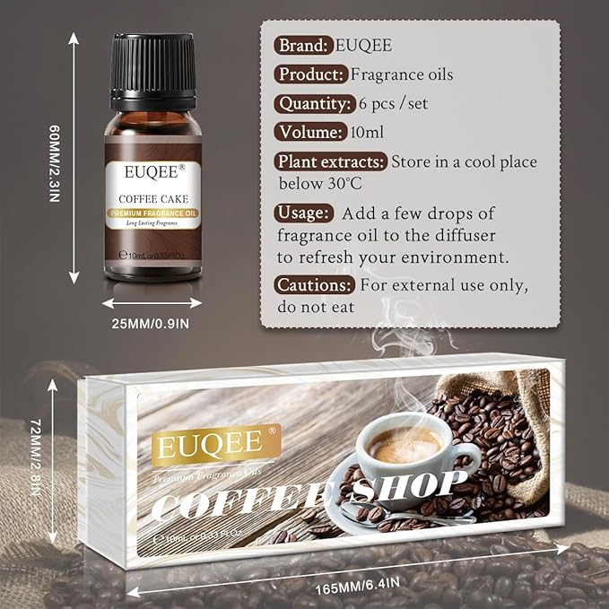 EUQEE 6PCS Coffee Fragrance Oil Set for Candle Making, Diffuser