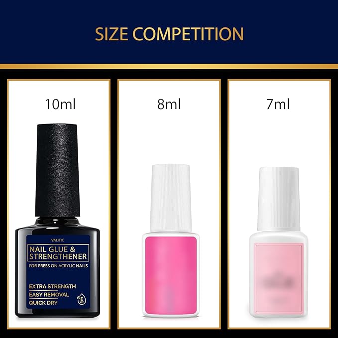 Valitic Strong Nail Glue and Strengthener for Acrylic and Press On Nails - Quick Dry Brush On Gel for Long Lasting Effect - Adhesive Nail Bond for False Nails with Tips Strengthener - 2 Pack