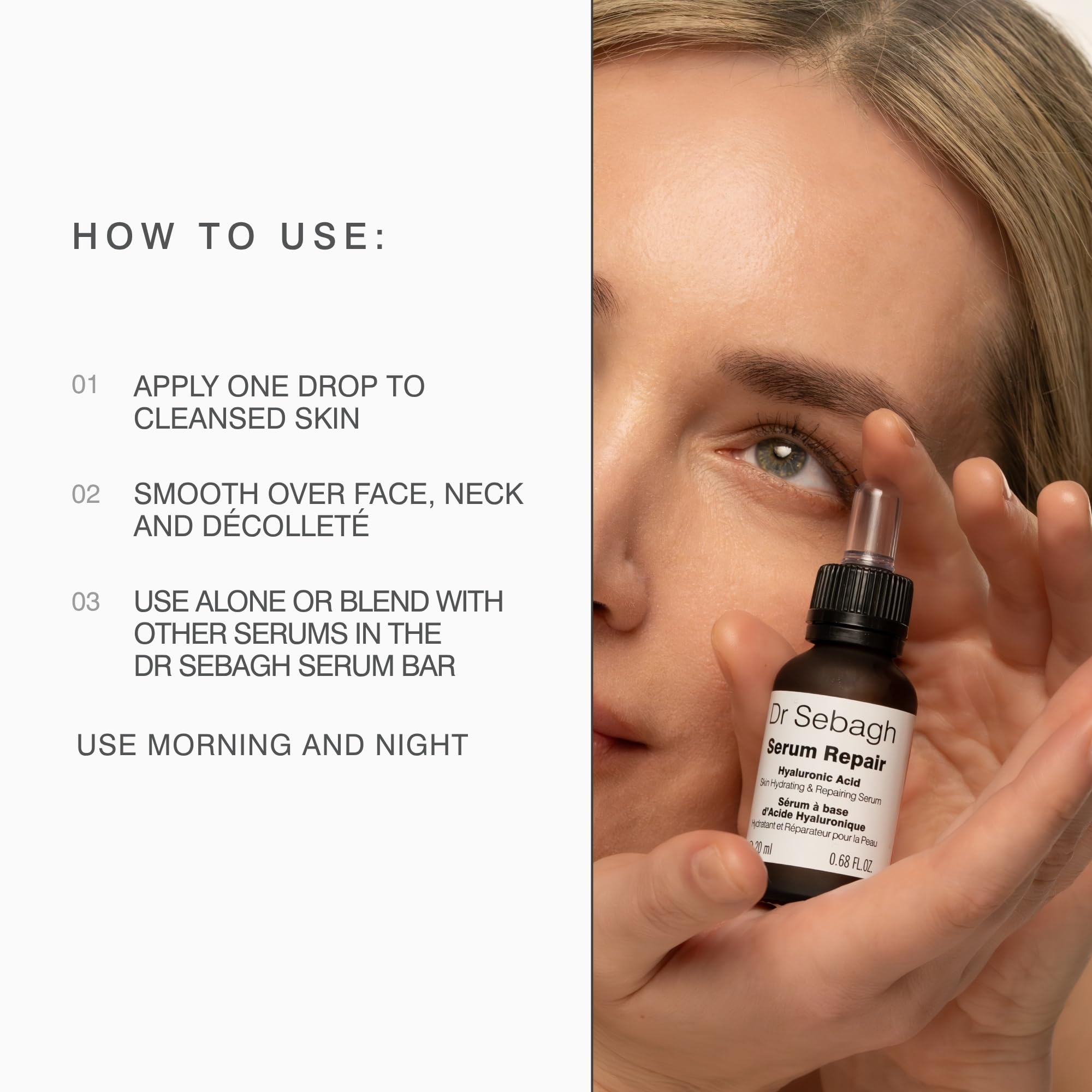 Dr Sebagh Serum Repair (0.68 fl oz) - Award-Winning Hyaluronic Acid Facial Hydrator - Anti Aging & Wrinkle - Skin Moisturizing & Repairing Formula - Collagen Boosting Youthful Glow For Women & Men