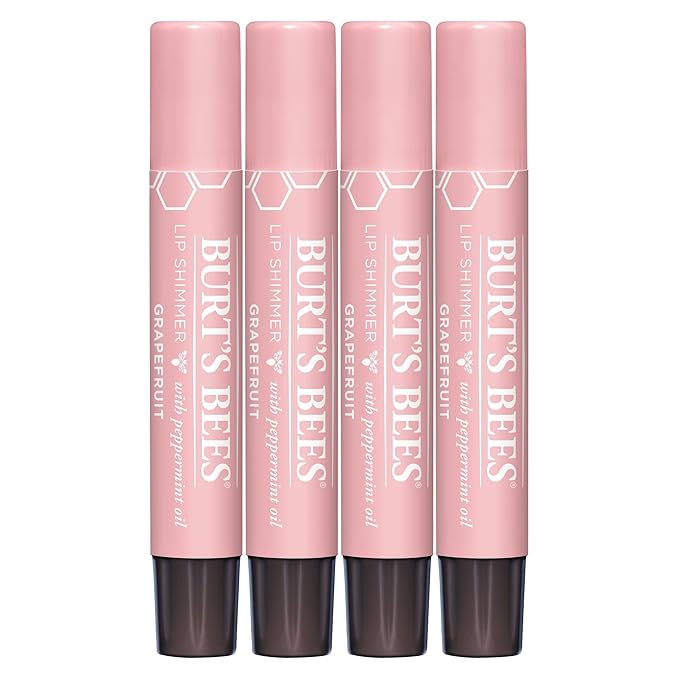 Burt's Bees Shimmer Lip Tint Set, Mothers Day Gifts, Tinted Lip Balm Stick, Moisturizing for All Day Hydration with Natural Origin Glowy Pigmented Finish & Buildable Color, Grapefruit (4-Pack)