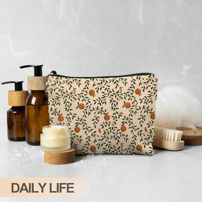 RYYCDOI Vintage Citrus Orange Makeup Bag, Boho Botanical Cosmetic Bags for Women, Fruit Makeup Bag, Fruit Lover Gifts, Orange Gifts for Women Cosmetic Bag Toiletry Bag