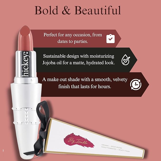 Hickey Refillable Pendant Lipstick, Make Out[Sheer Mauve Nude] – Wearable Satin Lip Color on a Chain, Refillable Clean Beauty, Full Lipstick Included