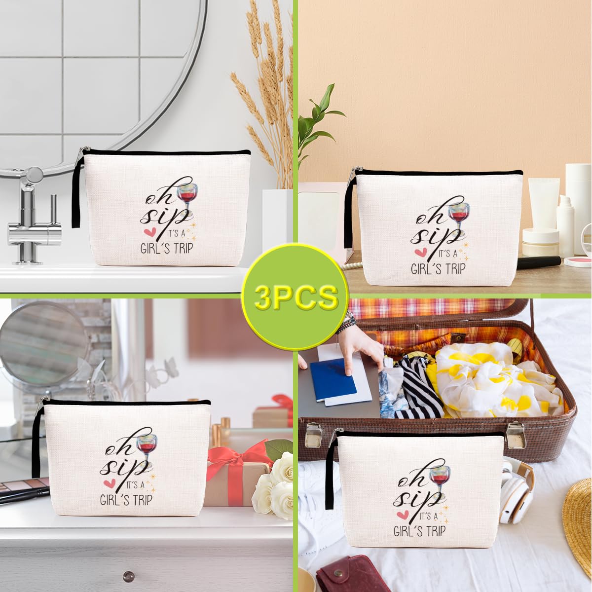 3 Pcs Girls Trip Gifts Weekend Bag Funny Makeup Bag Girls Weekend Gifts