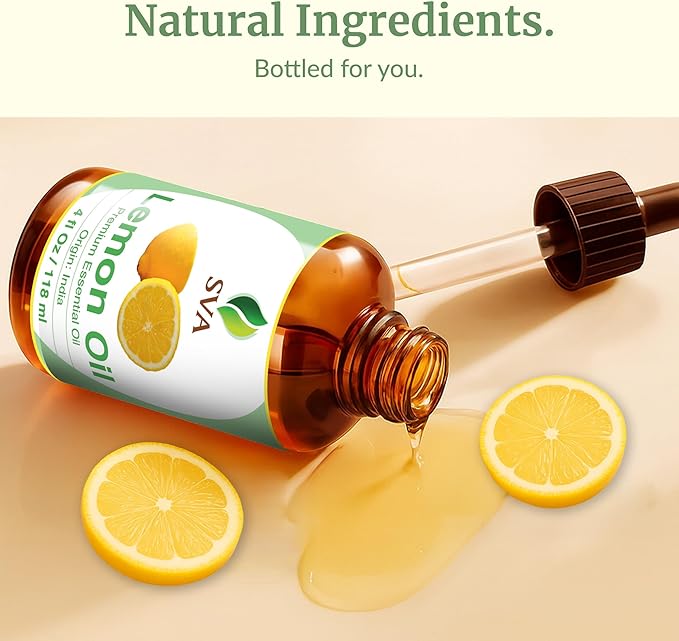 SVA Lemon Essential Oil – 4 Fl Oz - for Diffuser, Skin & Hair Care – Ideal for Massage & DIY Blends – with Dropper
