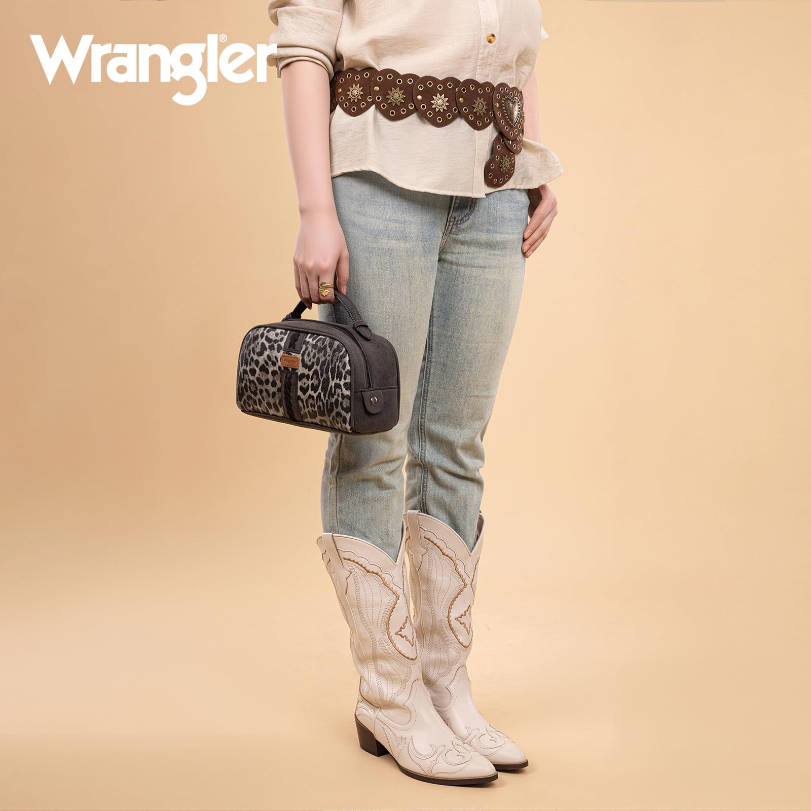 Montana West Wrangler Makeup Bag Western Travel Toiletry Bag for Women Small Cosmetic Bag Make Up Pouch Portable Organizer for Toiletries Accessories, Travel Essentials,Leopard,WG-MB-2211-1901-LP-BK