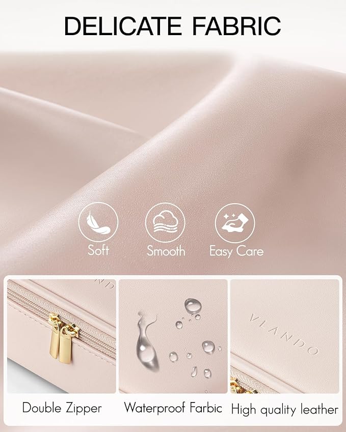 VLANDO Makeup Bag for Toiletries with Separate Brush Storage,Apricot Pink