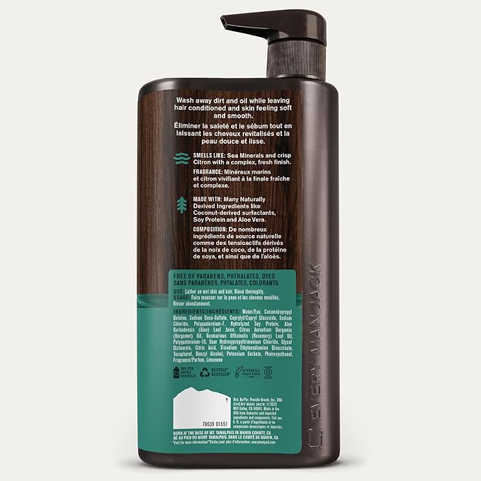 Every Man Jack 3-in-1 All Over Body Wash for Men, Sea Minerals Citron, 2pk