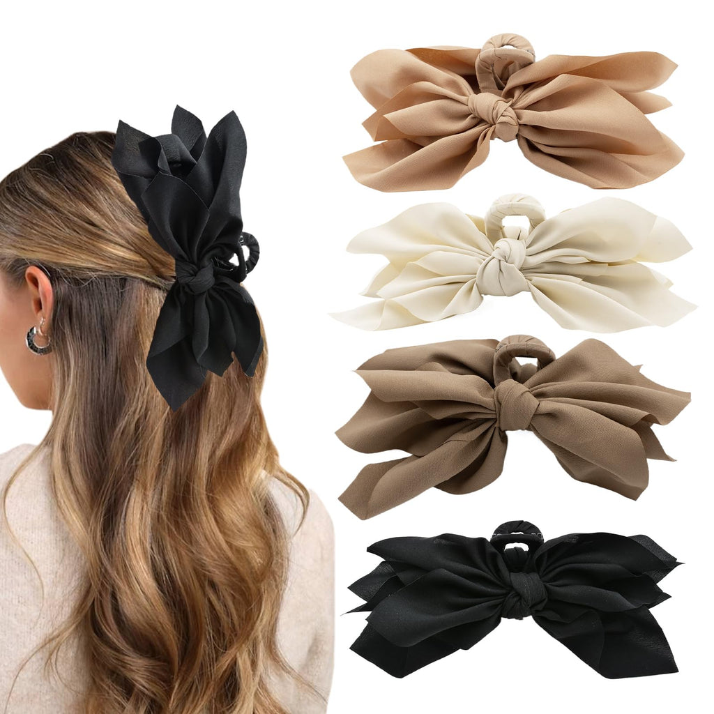 Hadutrek Bow Claw Hair Clips 4PCS Big Hair Bows for Women Butterfly Styling Large Hair Clips for Thin Thick Curly Hair Hair Accessories for Girls Teen Gifts for Ladies