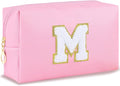 URSKYTOUS Gifts for Girls Initial Makeup Bag Personalized Cosmetic Bag with Zipper Cute Travel Toiletry Bag Waterproof PU Preppy Makeup Pouch Birthday Gift for Teen Girls Women(Pink M)