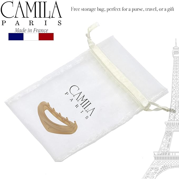 Camila Paris CP3528 French Hair Clips for Women, 3" Beige, Medium Claw Clip Strong Hold All Day, No Damage No Slip Claw Clips for Thick Curly Wavy Fine Straight Hair, Jaw Clip Made in France