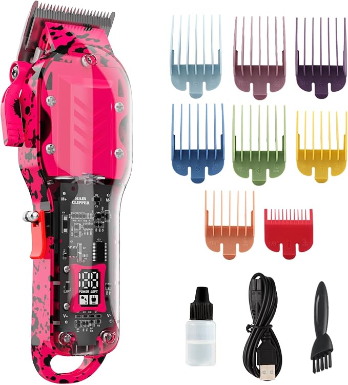 Tuanchuanrp Professional Hair Clippers for Woman, Cordless Barber kit for Hair Cutting & Grooming, Hair Clippers Set for Barber Haircut with LED Display 8 Fade Taper Combs(Pink)