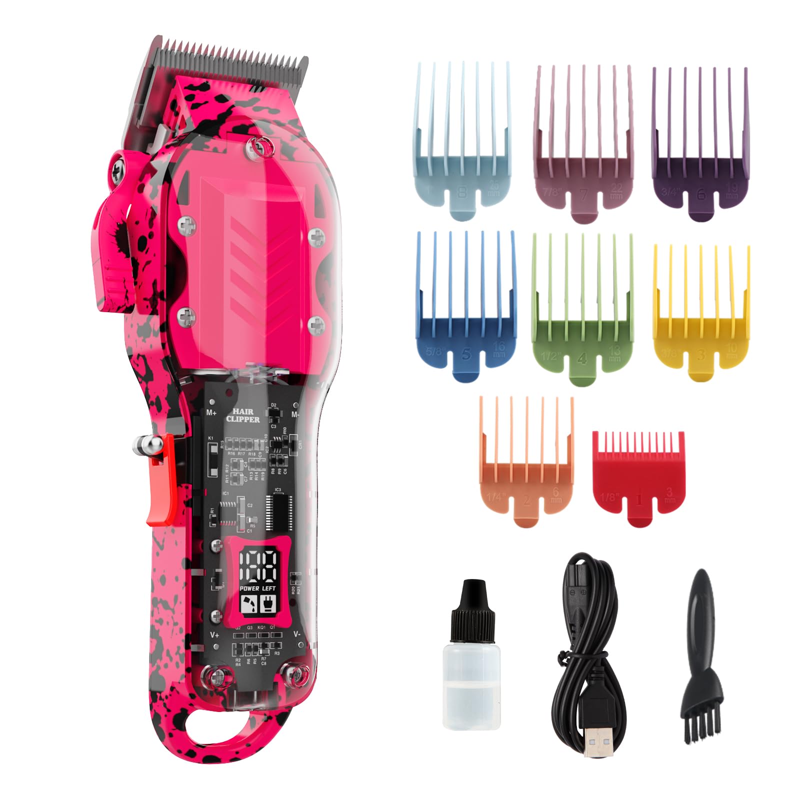 Tuanchuanrp Professional Hair Clippers for Woman, Cordless Barber kit for Hair Cutting & Grooming, Hair Clippers Set for Barber Haircut with LED Display 8 Fade Taper Combs(Pink)