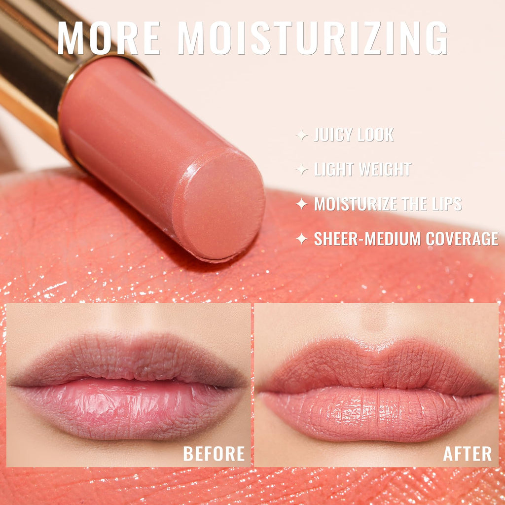 Oulac Moisturizing Shine Pink Peach Lipstick for Women - 2 in 1 Pink Peach Glossy Tinted Lip Balm, Hydrating Winter Lipstick for Dry Lips,Shine Juicy Finish Vegan 2.2g/0.07oz (G13)