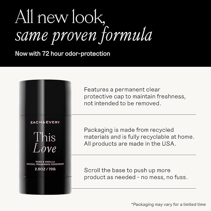 Each & Every Natural Deodorant, EWG Verified & Vegan (2.5oz)