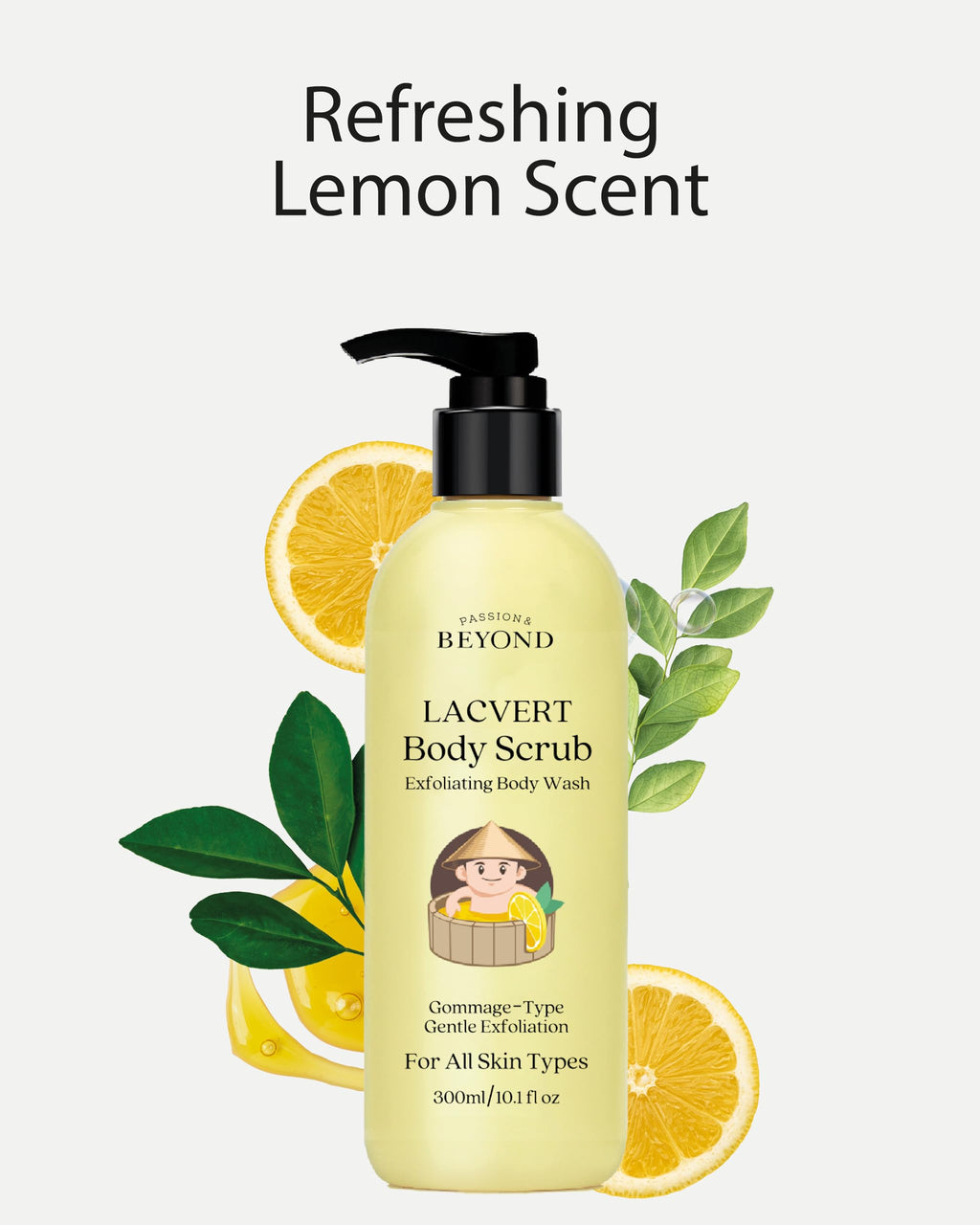 BEYOND Lacvert Body Scrub Peeling Gel (Lemon, 10.1fl oz) - Body Wash & Shower Gel for Gentle Exfoliation & Home Spa. Korean Daily Skin Care. Gommage-Type for Smooth, Soft Skin.