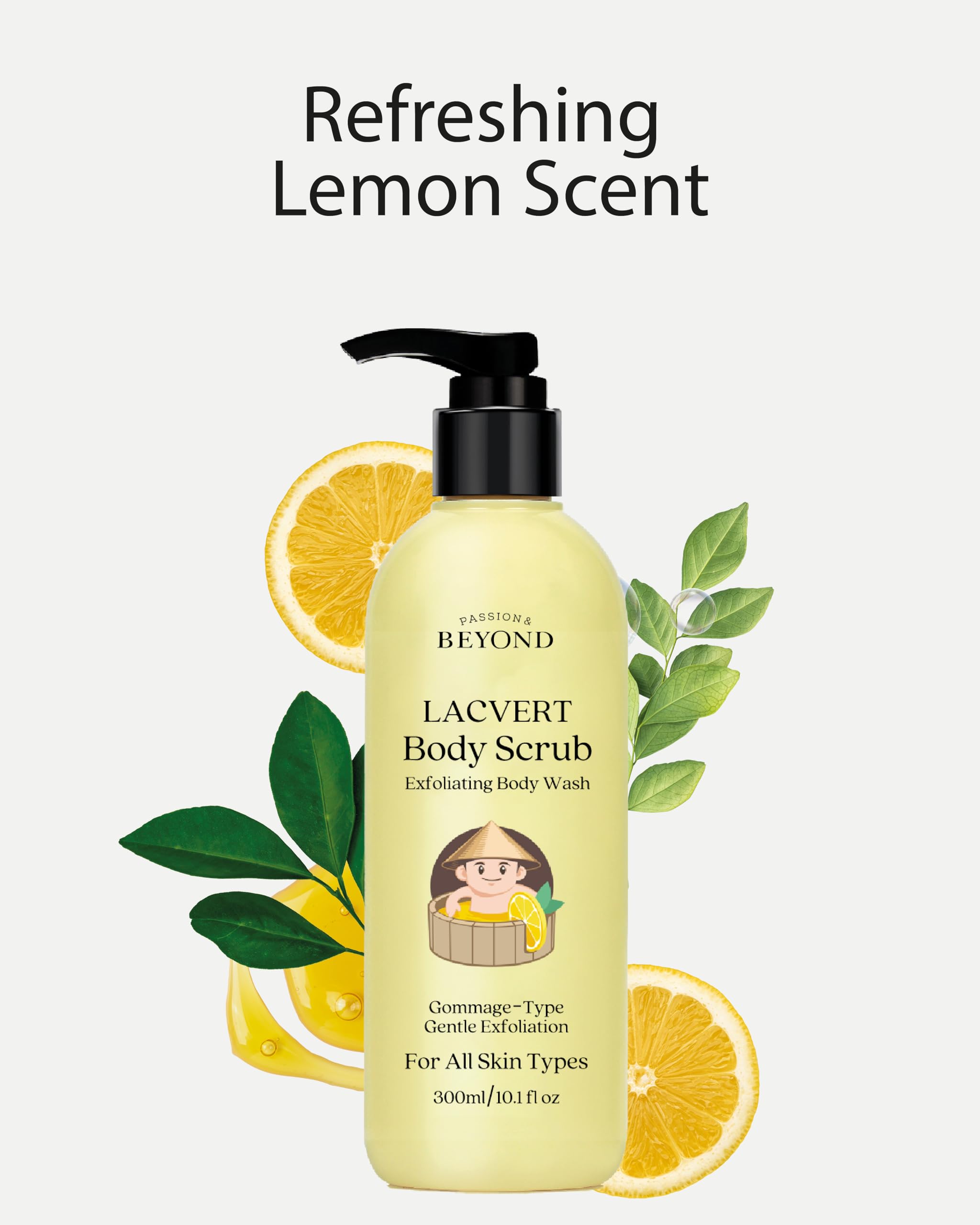 BEYOND Lacvert Body Scrub Peeling Gel (Lemon, 10.1fl oz) - Body Wash & Shower Gel for Gentle Exfoliation & Home Spa. Korean Daily Skin Care. Gommage-Type for Smooth, Soft Skin.