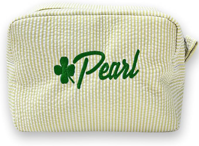jcyif Custom Makeup Bag Personalized Cosmetic Bag Cute Seersucker Travel Toiletry Bag for Women Embroidered Bag Organizer for Bride Makeup Bag Gift Yellow