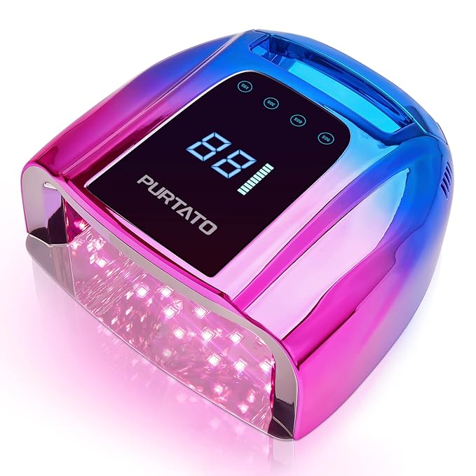 Professional Rechargeable 96W UV LED Portable Cordless UV Light for Nail Lamp Machine with Removable Stainless Steel Bottom,4 Timer Setting and Smart Sensor Nail Dryer (Blue&Purple)