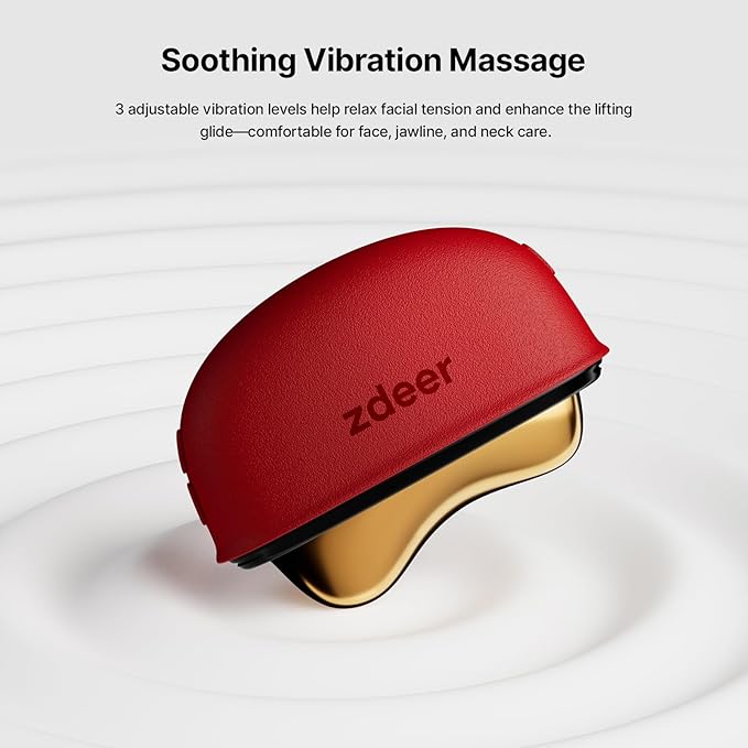 ZDEER GS5 Electric Heated Gua Sha Tool, Red Light Face Massager, Red