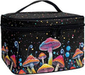 Drydeepin Colorful Mushrooms Pattern Makeup Bag Travel Cosmetic Bag with Zipper and Handle Portable Large Capacity Toiletry Case for Women Ladies Travel Accessories