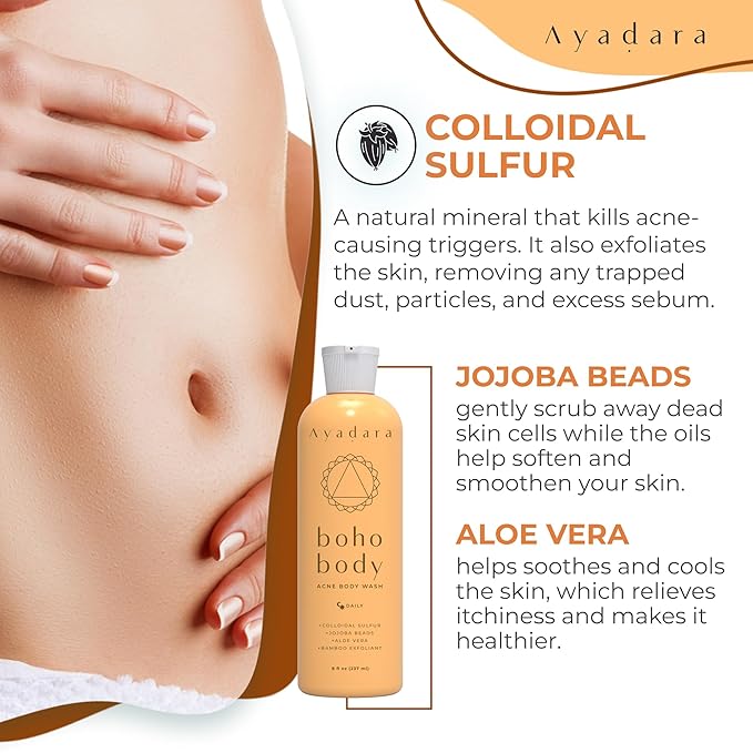 AYADARA Boho Body Acne Body Wash, 8oz, Back Acne, Body Wash With Hydrating Aloe Vera that Hydrates Skin, Wash for Sensitive Skin Men and Women, 50+ Uses