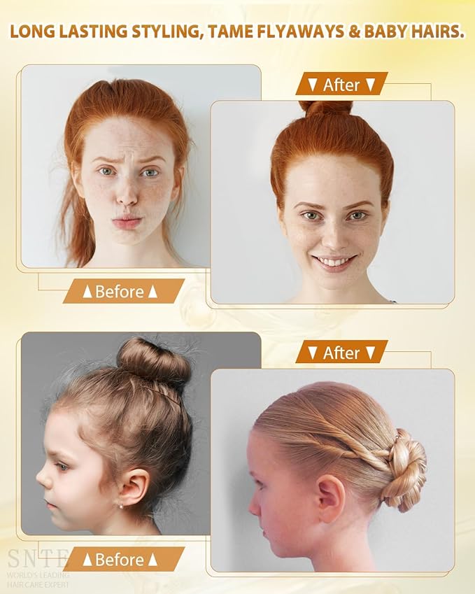 Hair Wax Stick and Slick Back Hair Brush Set to Tame Frizz, Flyaways, Sleek Ponytails, Buns & Braids - 12H Hold, Non-Greasy Hair Styling Kit, Styling Accessories for Teen Girls, Women, Kids, Men