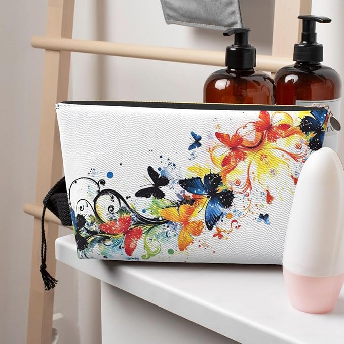 Dultua Mothers Day Gifts Makeup Bag Purse Cosmetic Bag Travel Toiletry Leather Make Up Bags for Mom Wife Women Daughter Elegant Butterflies