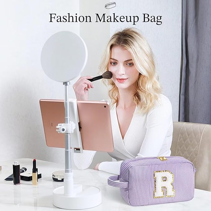YOOLIFE Initial Makeup Bag for Women - Monogram Cute Makeup Bags Cosmetic Case Toiletry Pouch for Women Her Best Friend Sister Teacher, Personalized Birthday Gifts for Women, Purple J