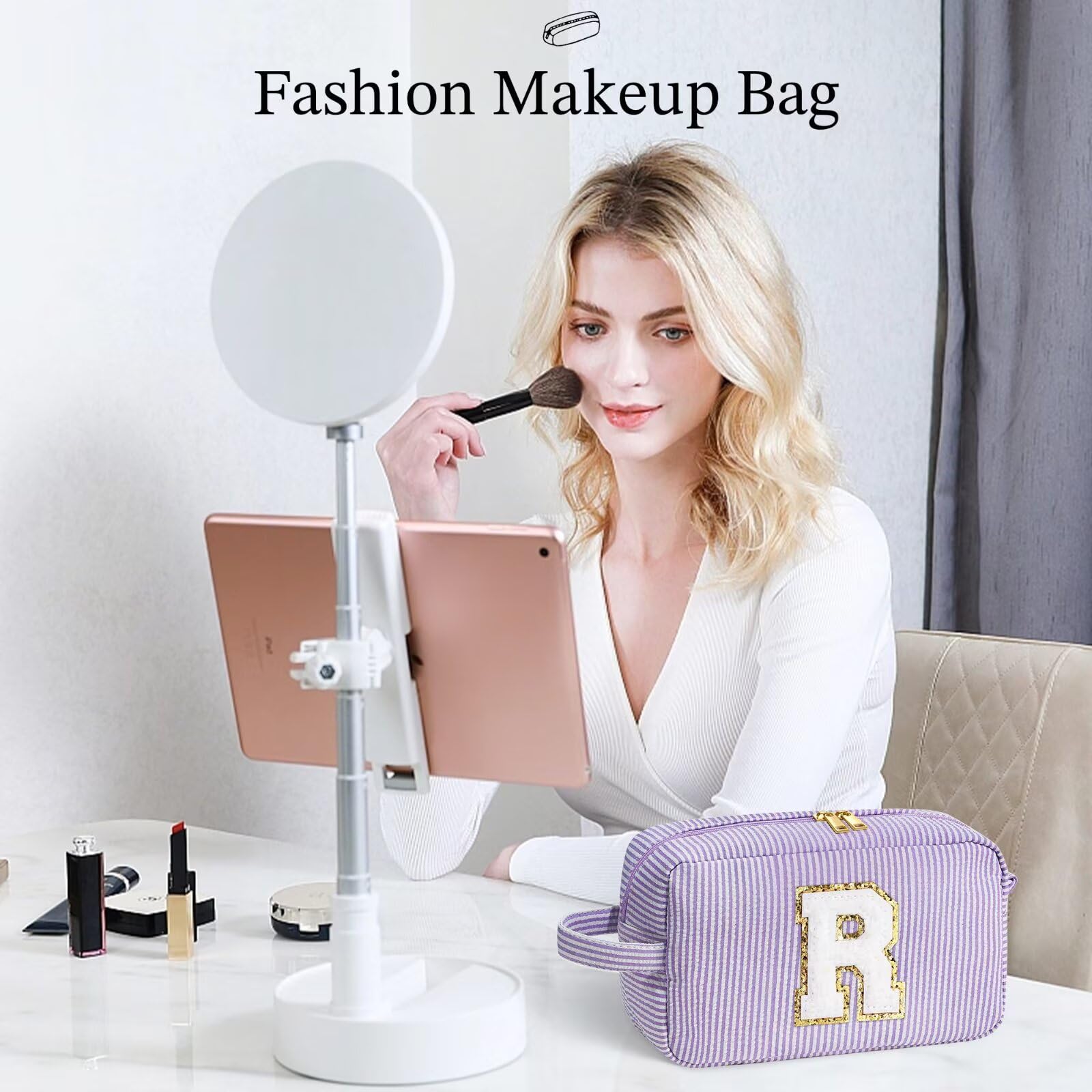 YOOLIFE Birthday Gifts for 6 7 8 9 10 11 12 13 14 15 Year Old Teen Girl - Initial Makeup Bag Letter Toiletry Pouch Cosmetic Case, Personalized Teen Girl Gifts Trendy Stuff Party Favor, Purple S