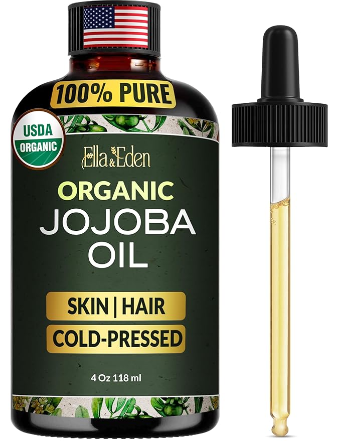 Organic Jojoba Oil, 100% Pure Cold-Pressed for Face, Skin & Hair, 4 Oz