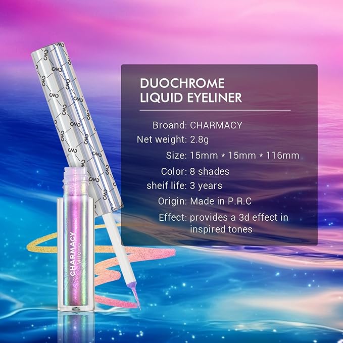 CHARMACY Chameleon Liquid Eyeliner, Liquid Glitter Eyeliner, Highly Pigmented, Metallic MultiColor Shifting waterproof Eyeliner, Ultra-Fine Tip, Longwearing, Smudge-proof (#307)