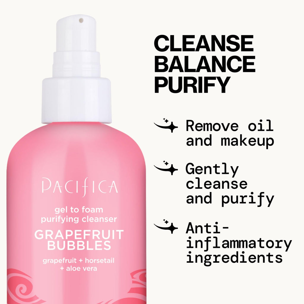 Pacifica Grapefruit Bubbles Gel-to-Foam Cleanser - Gentle Face Wash for Oily & Combination Skin, Helps Remove Excess Oil & Impurities, Helps Brighten, Vegan & Cruelty-Free Formula Dermatologist Tested