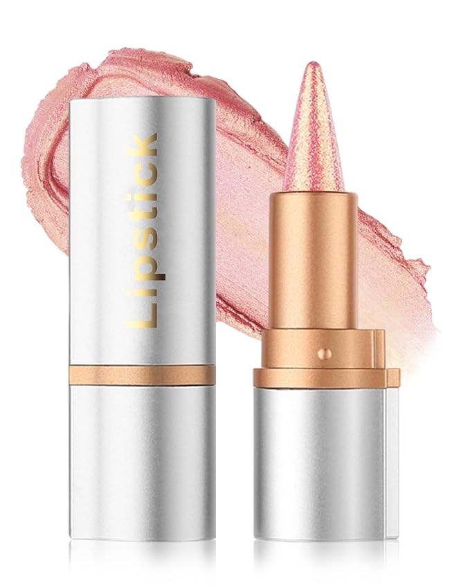 Pink Glitter Lipstick Lip Liner,Shimmer Metallic Matte Lip Tint Stain