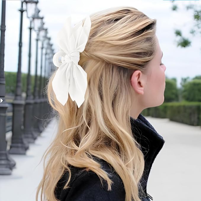 Hadutrek Bow Claw Clips Bow Hair Clips Black White 2PCS Big Hair Bows for Women Butterfly Styling Large Hair Clips for Thick Hair for Girls Hair Accessories for Teen