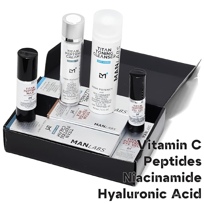 Man Labs Titan Peptide MAX Mens Skin Care Kit, 4pc Anti-Aging Face Care Kit