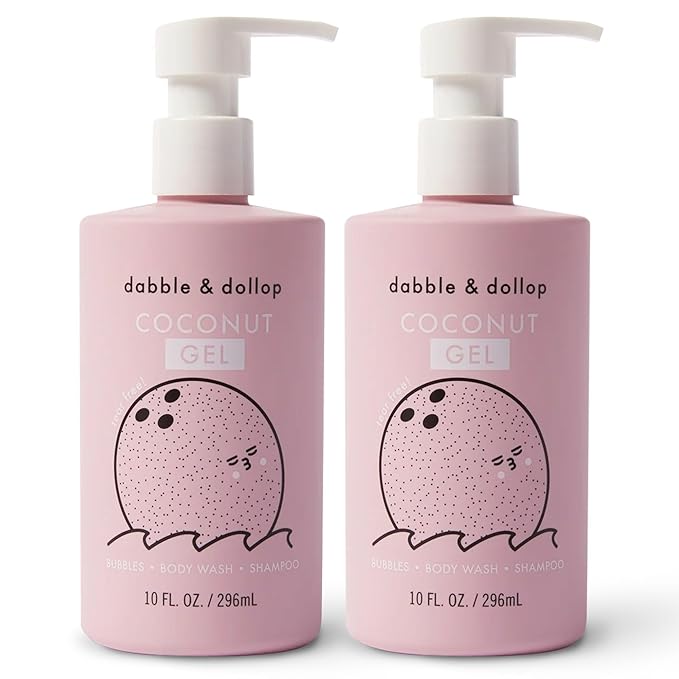 Dabble & Dollop Coconut Kids 3-in-1 Body Wash, Shampoo & Bubble Bath – Tear-Free, Gentle, Natural-Origin, Hypoallergenic and Safe for Sensitive Skin (10 fl oz, Pack of 2)