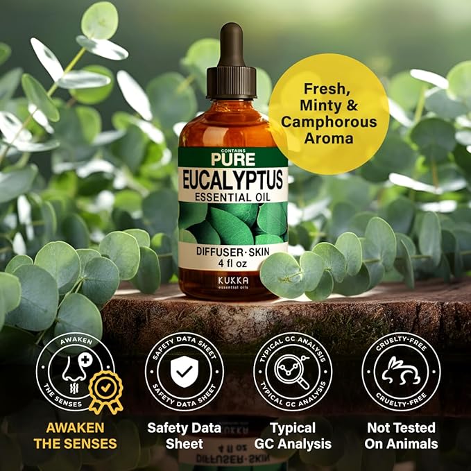100% Pure Eucalyptus Oil - 4 Fl Oz Eucalyptus Essential Oil for Hair, Skin, Diffuser, Aromatherapy & DIY Soap Making Scent