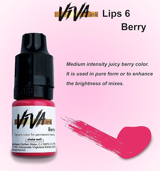 VIVA INK Lip Pigment – Berry – Permanent Lip Makeup – Microblading Ink for Durable and Colorful Lips – Long Lasting Color Lip Cosmetics (0.2 oz)