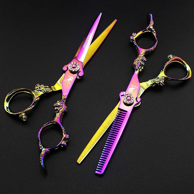 ROCOCO 6 Inch Hand Sharpened Hair Cutting Scissors Set with Case - Rainbow