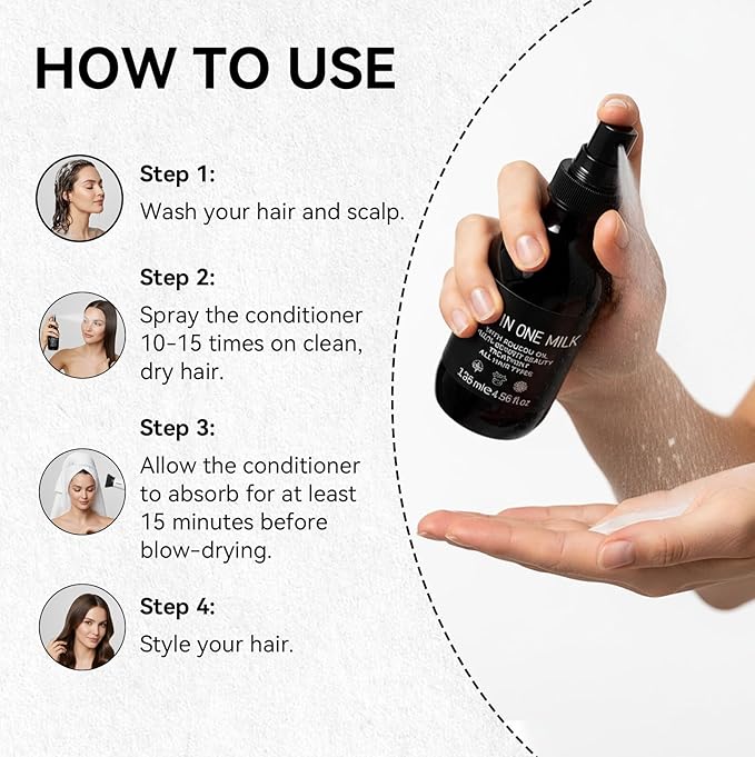 Glopink Hair Milk Spray, Nourishes Hair Detangler Conditioner, Repairs Dry, Damage & Split Brittle Strands, All in One Leave-In Mist for All Hair Types, Cruelty Free Refreshing Formula, 4.56 Fl Oz