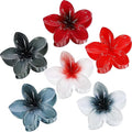 CHANDAT Flower Hair Clips 6 PCS Hawaiian Claw Clips for Vacation Hibiscus Hair Claw Clips Cute Large Hair Clips for Thick and Thin Hair Plumeria Hair Accessories for Women Girls -Dark Color