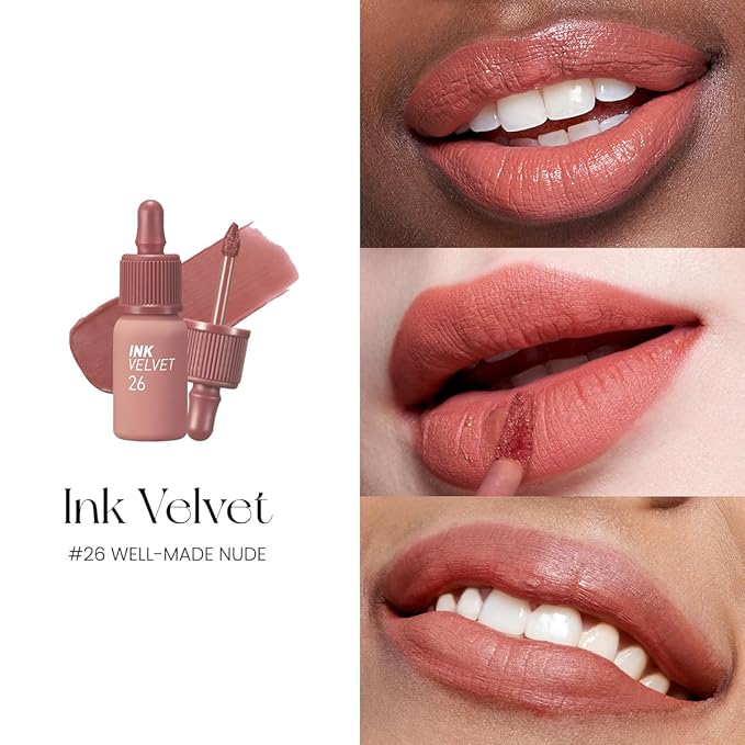 Peripera Ink The Velvet Lip Tint | Highly Pigmented, Longwear & Weightless Lip Tint | Smudge-Proof, Buildable Color for Lips & Cheeks | K-Beauty Makeup, Safe for Sensitive Lips (026 WELL-MADE NUDE)