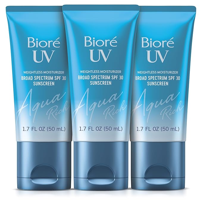 Biore UV Aqua Rich Moisturizer SPF 30 Facial Sunscreen, 1.7 fl oz, 3pk