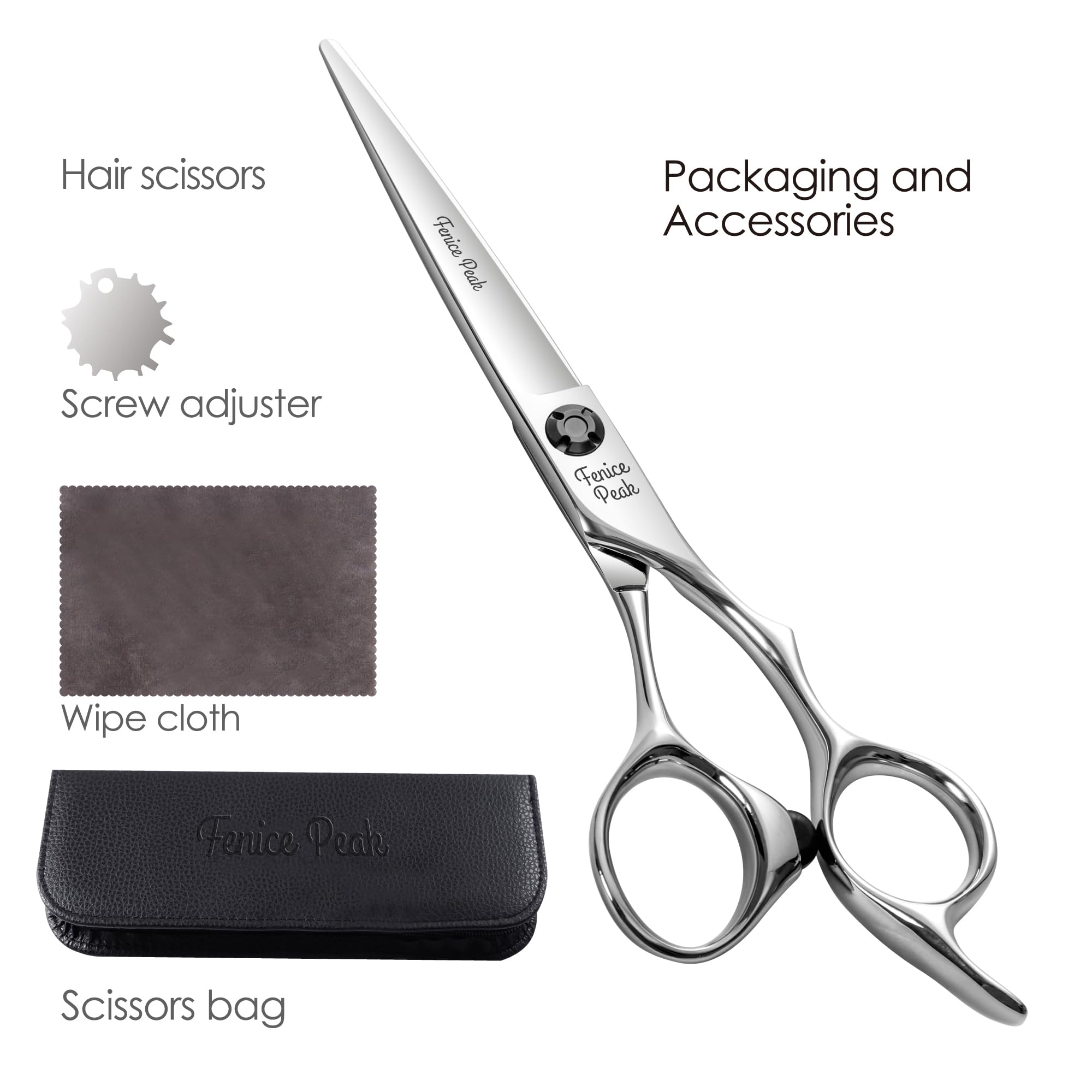 Fenice Peak CNC Professional Hair Cutting Scissors 6.0 Inch Sharp Convex Blade Barber Shears Made of VG10 Japanese Stainless Steel with Adjustment Screw for Salon Hairdressing and Home User