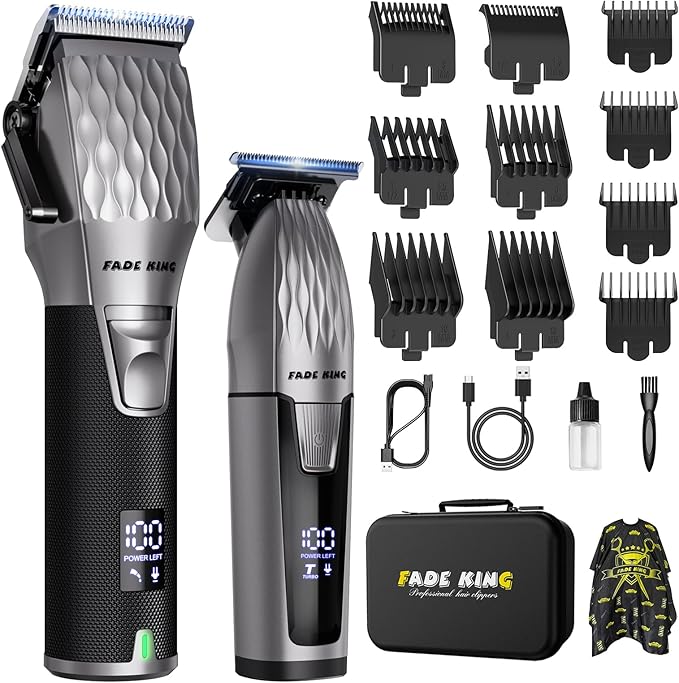 FADEKING® Professional Hair Clippers for Men, Cordless Beard Trimmer Kit for Hair Cutting & Grooming, Zero-Gap Barber Clippers Set, Ideal Mens Grooming Gift for Father’s Day/Birthday