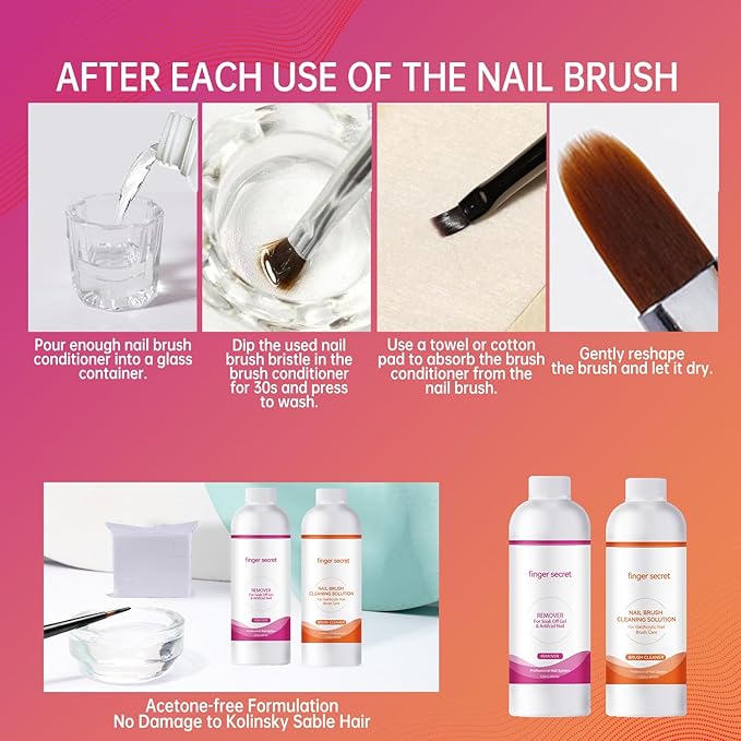 BEVINAS Nail Polish Remover Kit Nail Glue Remover & Nail Brush Cleaner Professional Nail Remover Quickly Clean Nail Brushes with Glass Cup Nail Cleaning pads for Nails