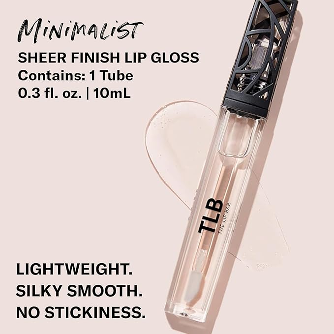 The Lip Bar - Lip Gloss, Minimalist (Clear) - Gloss Up Sheer Finish - Smooth, Not Sticky Formula - Moisturizing Coconut Oil, Olive Oil, Argan Oil & Vitamin E - Vegan & Cruelty Free -.30 fl oz